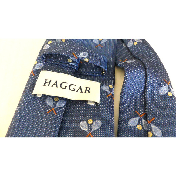 Tennis Racket Necktie Men's Sport Theme Tie Haggar Blue Polyester Vintage Great - Picture 4 of 5